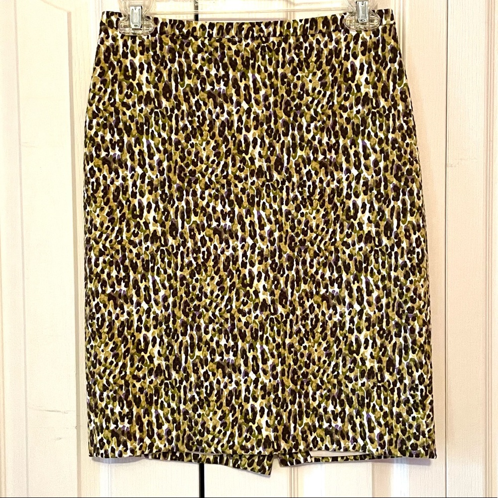 J Crew Stretch Cotton Animal Print Pencil Skirt